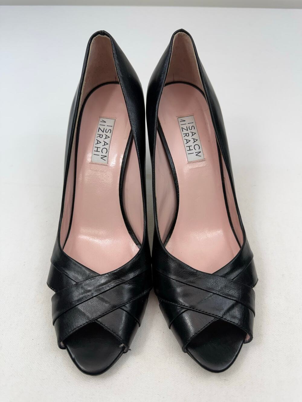 Isaac Mizrahi Vintage‎ Black Leather Peep Toe Heels Sz 9 Quiet Luxury Designer